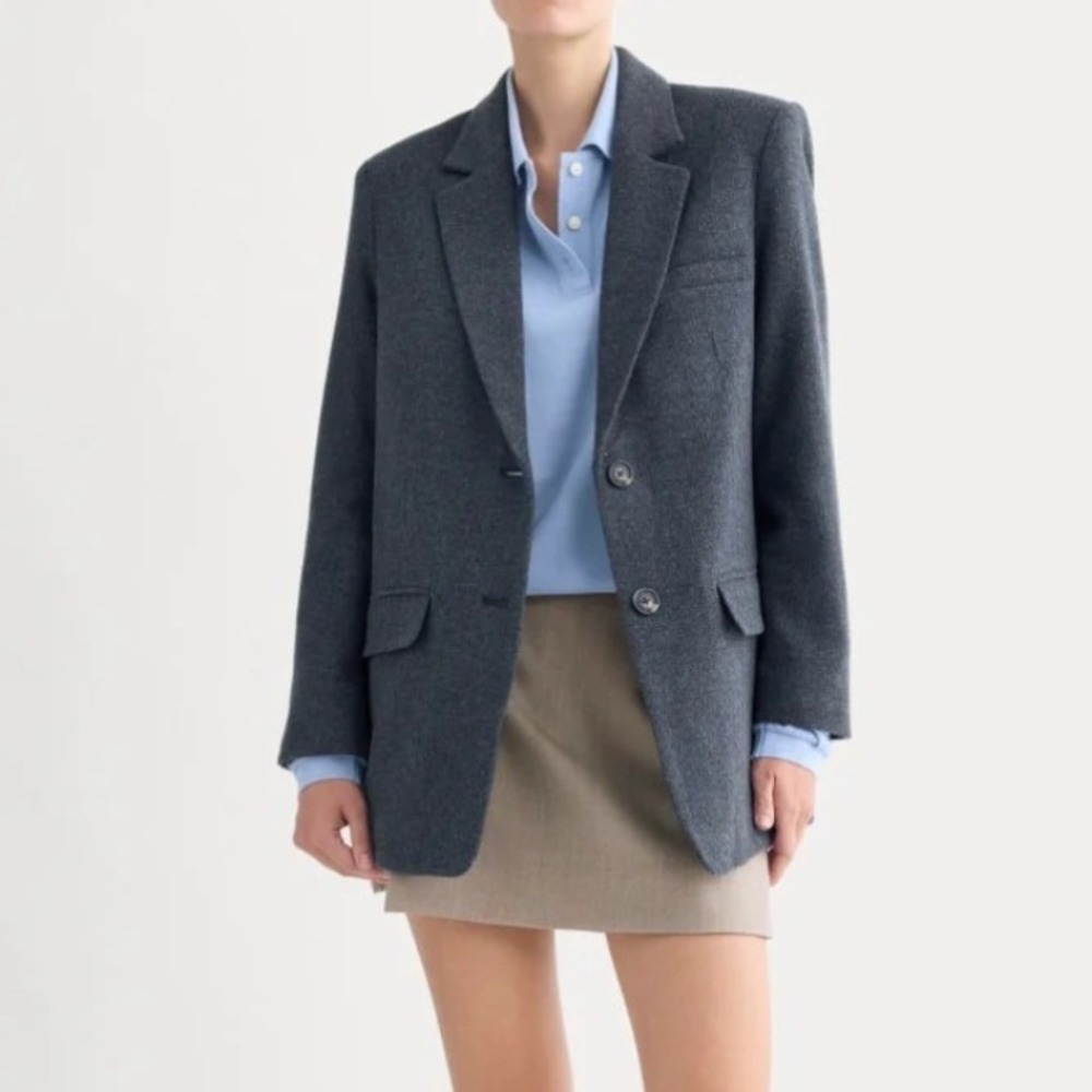 Everlane The Oversized Blazer in Wool Navy Herringbone Italian Size 00 NEW Fall